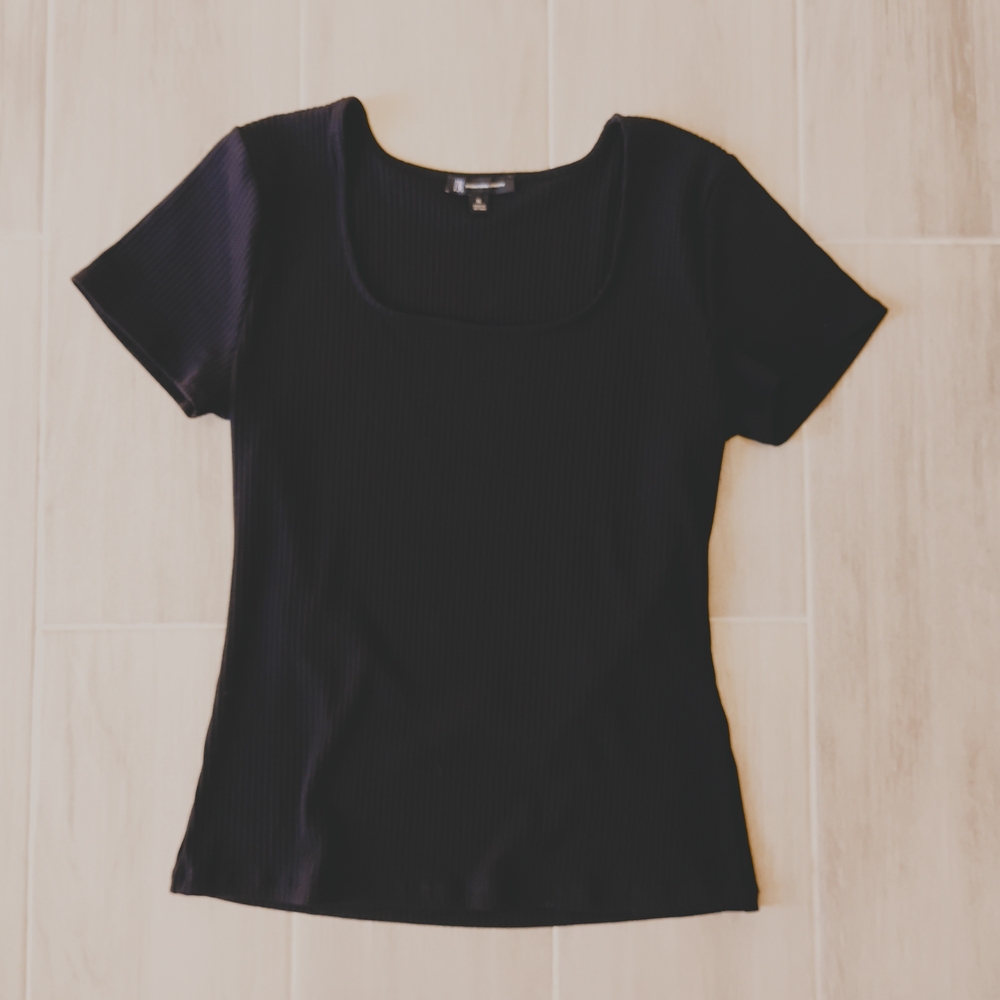 INC International Concepts Short Sleeve Square neck Black Top Sz XL